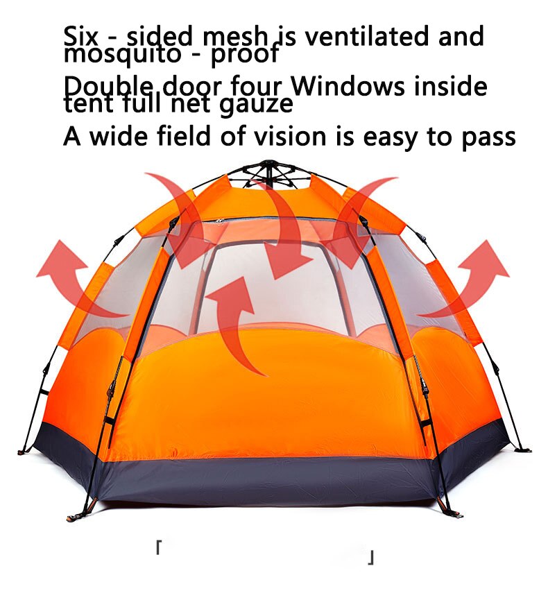 Cheap Goat Tents Outdoor Camping Climbing 3 5 People Automatic Quick Open Hexagonal Tent Double Layer Thickened Rainproof Ventilate Hall Design   